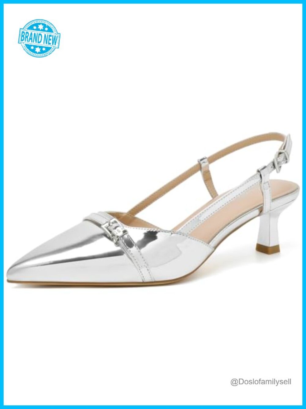 Kitten Heels Pointed Toe Faux Leather Slingback Buckle Dress Pumps